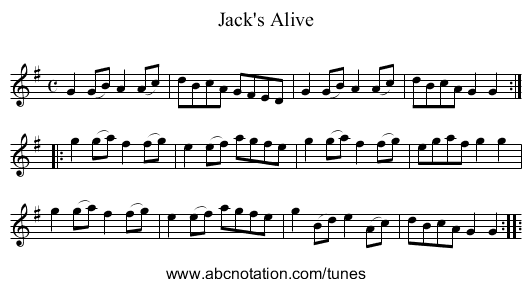 Jack's Alive - staff notation