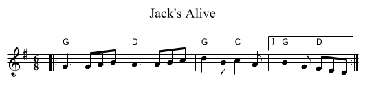 Jack's Alive - staff notation