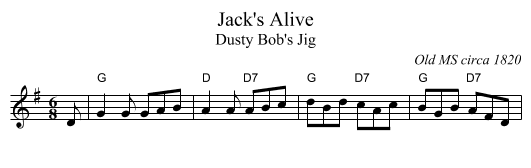 Jack's Alive - staff notation