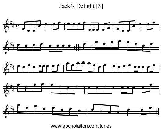 Jack’s Delight [3] - staff notation