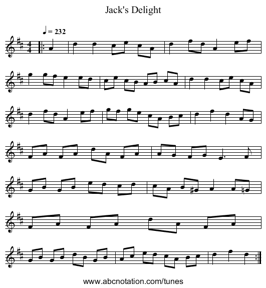 Jack's Delight - staff notation