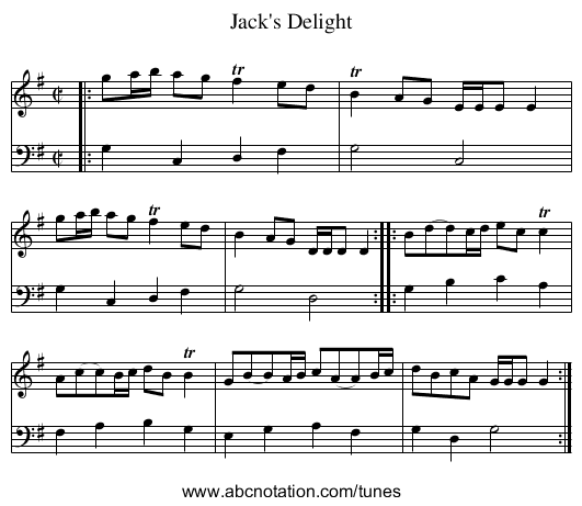 Jack's Delight - staff notation