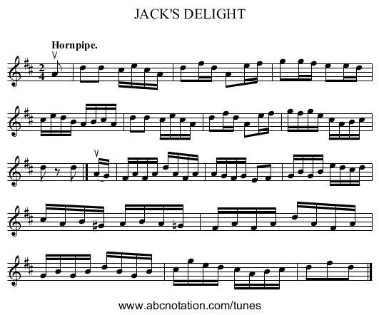 JACK'S DELIGHT - staff notation