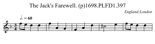 Jack's Farewell. (p)1698.PLFD1.397, The - staff notation