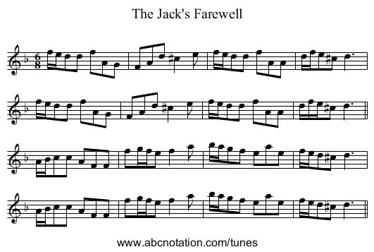 Jack's Farewell, The - staff notation