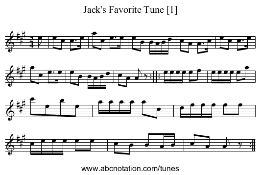 Jack's Favorite Tune [1] - staff notation