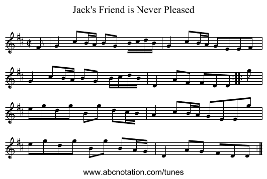 Jack's Friend is Never Pleased - staff notation