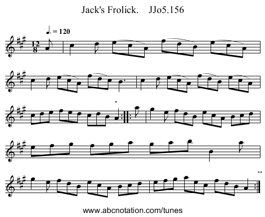 Jack's Frolick.    JJo5.156 - staff notation