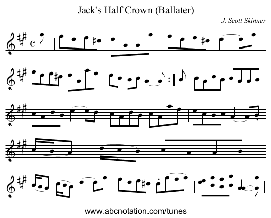 Jack's Half Crown (Ballater) - staff notation
