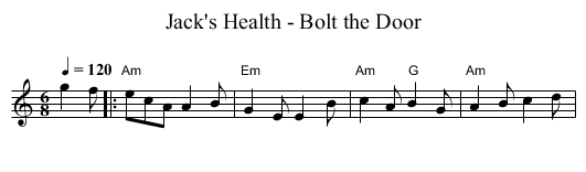 Jack's Health - Bolt the Door - staff notation