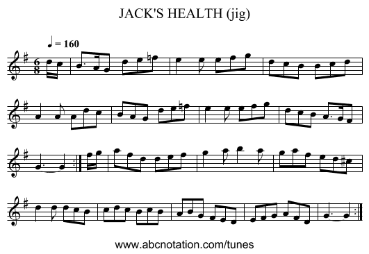 JACK'S HEALTH (jig) - staff notation
