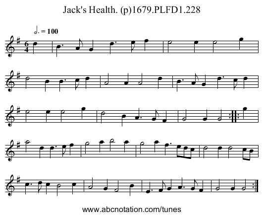 Jack's Health. (p)1679.PLFD1.228 - staff notation