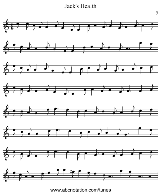 Jack's Health - staff notation