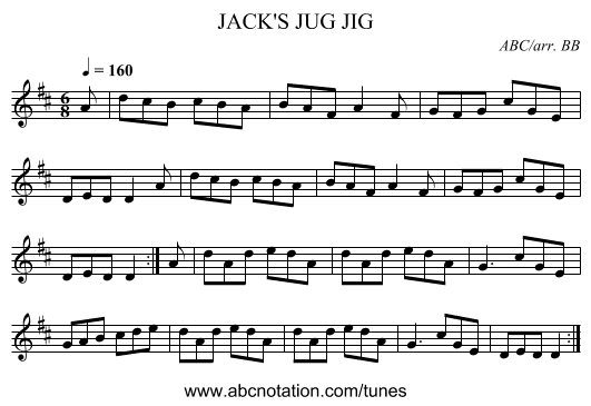 JACK'S JUG JIG - staff notation