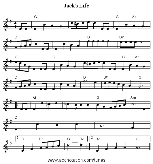 Jack's Life - staff notation