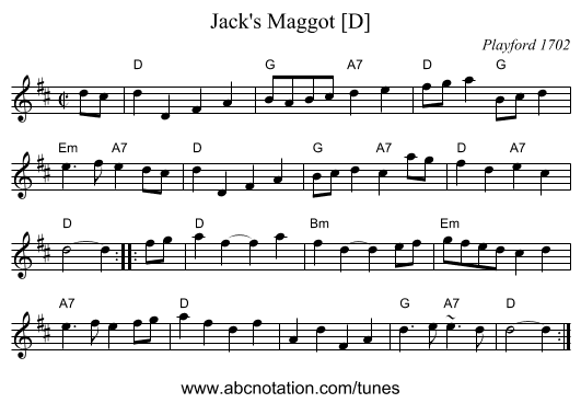 Jack's Maggot [D] - staff notation