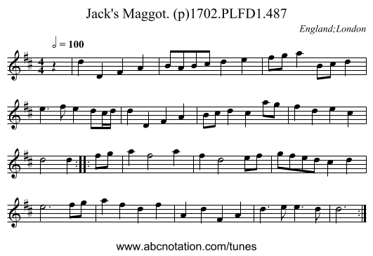 Jack's Maggot. (p)1702.PLFD1.487 - staff notation