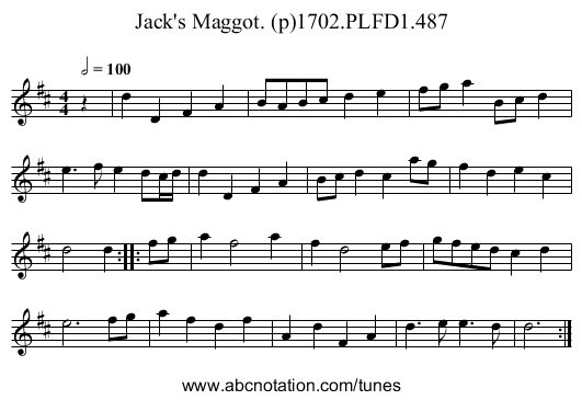 Jack's Maggot. (p)1702.PLFD1.487 - staff notation