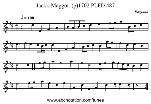 Jack's Maggot. (p)1702.PLFD.487 - staff notation