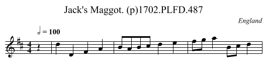 Jack's Maggot. (p)1702.PLFD.487 - staff notation
