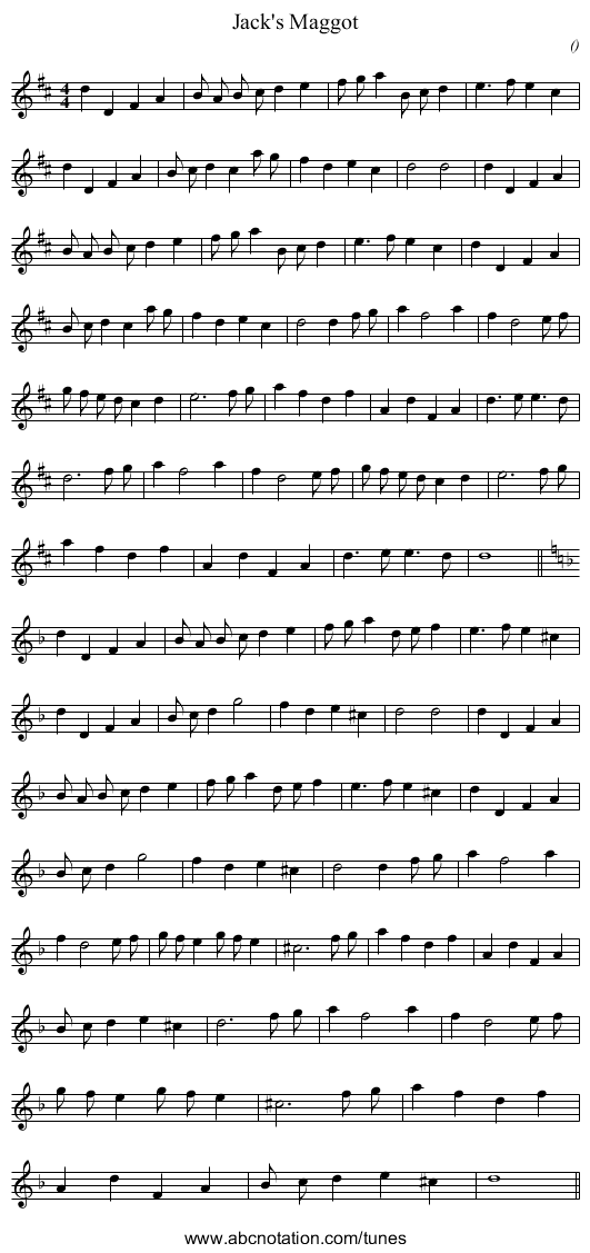 Jack's Maggot - staff notation