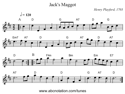 Jack's Maggot - staff notation
