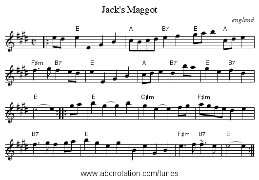 Jack's Maggot - staff notation