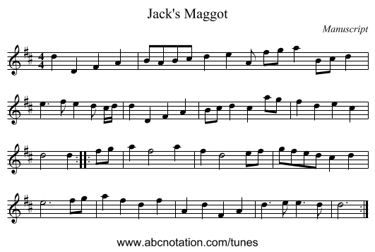 Jack's Maggot - staff notation