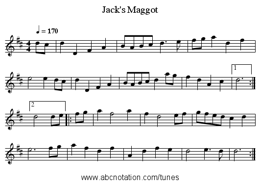 Jack's Maggot - staff notation