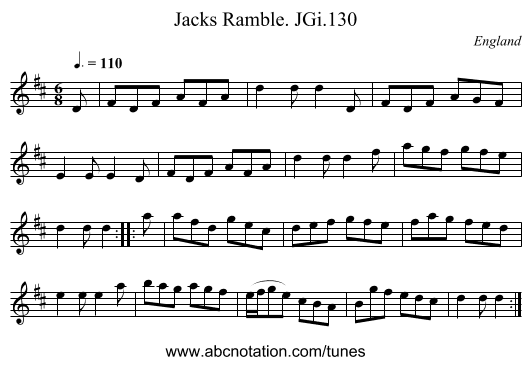 Jacks Ramble. JGi.130 - staff notation