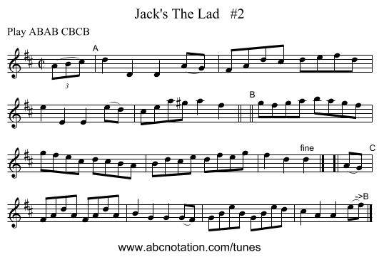 Jack's The Lad   #2 - staff notation