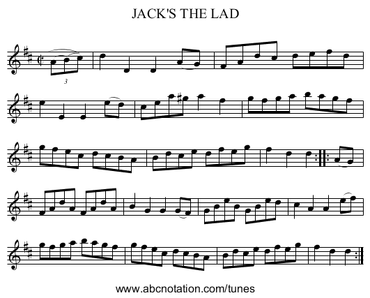 JACK'S THE LAD - staff notation