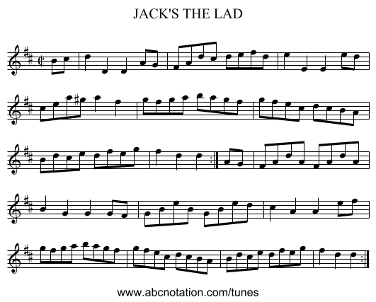 JACK'S THE LAD - staff notation