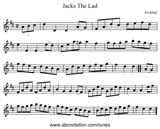 Jacks The Lad - staff notation