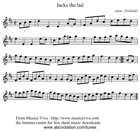 Jacks the lad - staff notation
