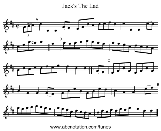 Jack's The Lad - staff notation