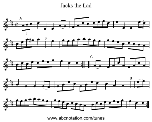 Jacks the Lad - staff notation