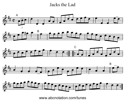 Jacks the Lad - staff notation