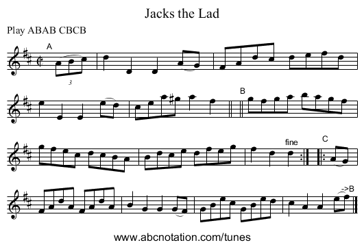 Jacks the Lad - staff notation