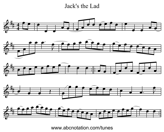 Jack's the Lad - staff notation