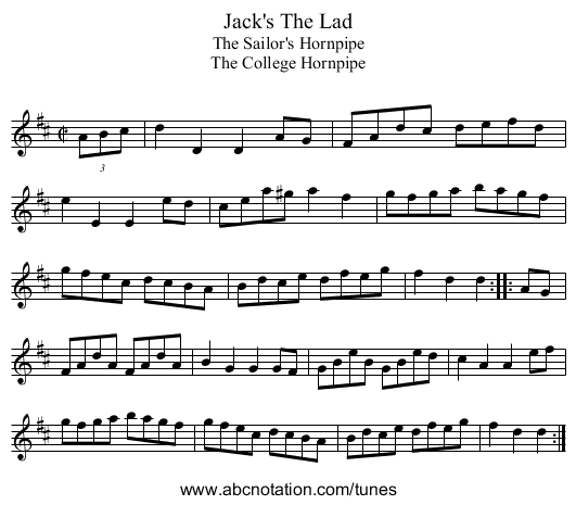 Jack's The Lad - staff notation