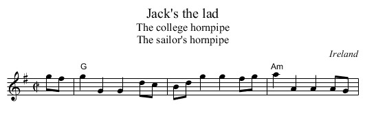 Jack's the lad - staff notation