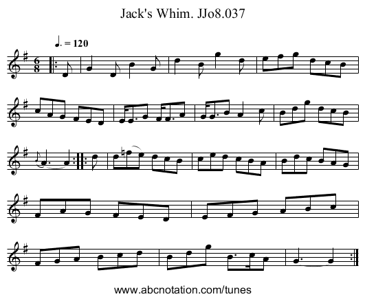 Jack's Whim. JJo8.037 - staff notation