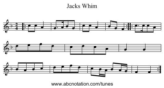 Jacks Whim - staff notation