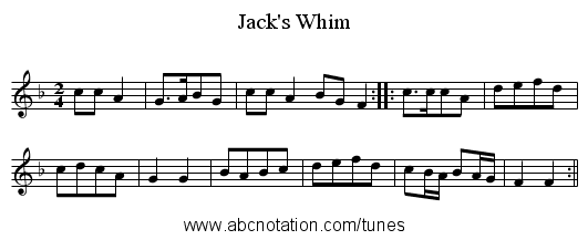 Jack's Whim - staff notation
