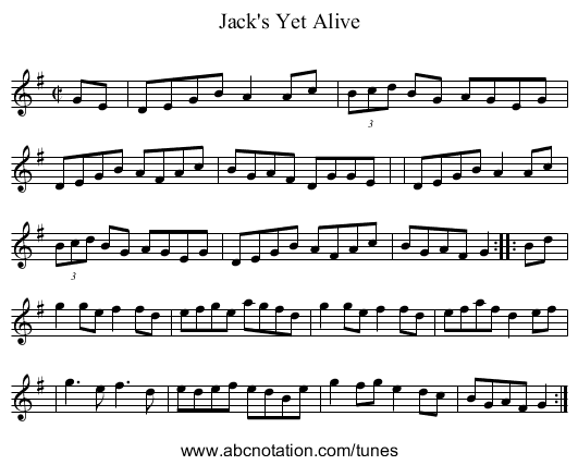 Jack's Yet Alive - staff notation