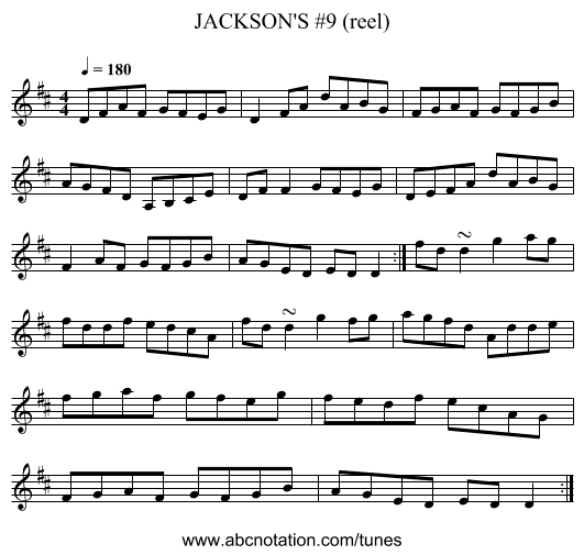 JACKSON'S #9 (reel) - staff notation