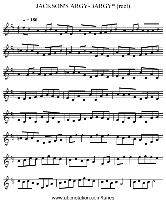 JACKSON'S ARGY-BARGY* (reel) - staff notation