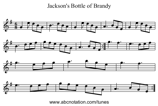Jackson's Bottle of Brandy - staff notation