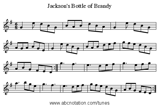 Jackson's Bottle of Brandy - staff notation